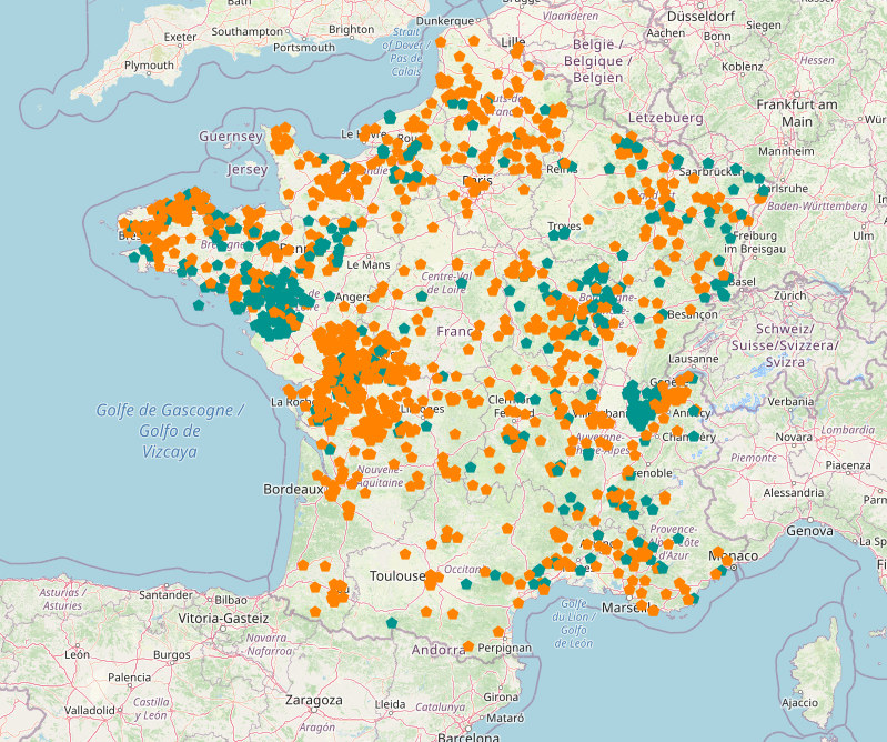 Carte des conventions refuge pour les gîtes à chauve-souris en France